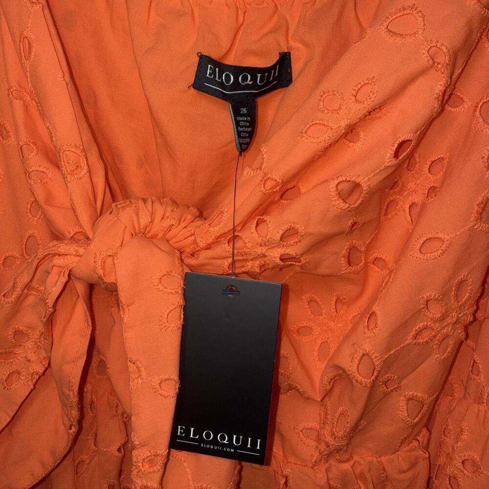 Eloquii Women’s Eyelet Tie Front Maxi Dress Orange Size 26 NWT - Picture 8 of 9